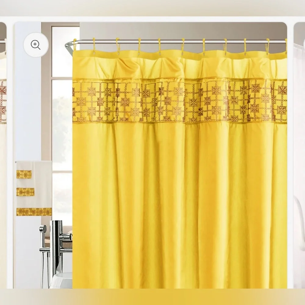 Yellow Shower Curtain Set with Bath Mats